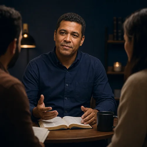 Líder cristão conversando com sua comunidade