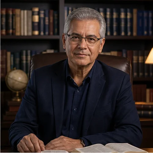 Professor preparando uma explicação em seu estudo