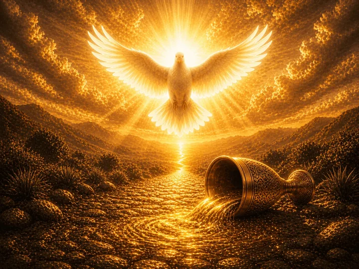 Pomba luminosa e cálice dourado